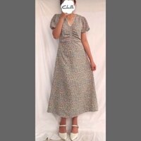 [2hand] Đầm váy hoa nhí dài cổ ren tay phồng