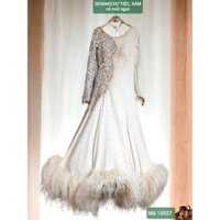 [2HAND NHẬT], Đầm, Váy dự tiệc, cưới, vải xốp màu trắng xám, 2 lớp dày nặng, tự xòe, size M, 12027