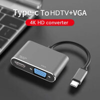 2in1 Loại C Sang HDMI Bộ Chuyển Đổi Hub Loại C Sang VGA Kết Nối Mở Rộng Dock 4K USB 3.0 Adapter Cáp