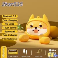 2ksr525 360° Tai nghe thay đổi hoa văn, Tai nghe Bluetooth trong tai có độ trễ thấp Shiba Inu, Phòng tập thể thao có Mic Tai nghe hoạt hình