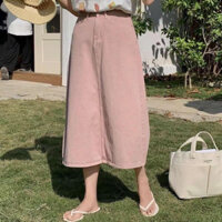 [2ndhand] 👗 Chân váy denim dài xẻ sau có túi - Hồng Phấn