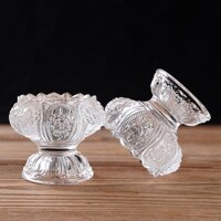 2pcs 7.3*6.1cm Resin Transparent White Buddhist Carving Lotus Anti-slip Base Long Life Butter Lamp Base for Decorations