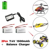 ♂2Pcs 7.4V 1500 MAh Pin + Cân Bằng Sạc Dành Cho WLtoys V913/L959/WL912 RC Mô Hình