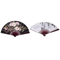 2pcs Bamboo Fde Folding Fde Male Antique Fde Chinese Style Classical Folding Fde Retro Daily Fde - Breeze bamboo ink painting & Black bottom Peony