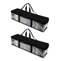 2pcs Home Protective Zipper Portable With Handles 40 Capacity Clear Windows DVD Storage Bag