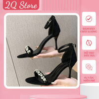[2Q Store] Giày cao gót nữ Guốc nữ giày sandal cao gót quai đính đá gót nhọn cao 9p  cao cấp