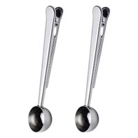 2Set 2-In-1 Coffee Scoops Bag Clip for Ground Coffee, Tea Spices Oatmeal, - Silver