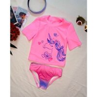 2T-5T Bikini đồ bơi bé gái đi biển CHỐNG NẮNG 2 mảnh màu hồng hình kỳ lân quần tam giác có lót áo tay lửng cổ tròn