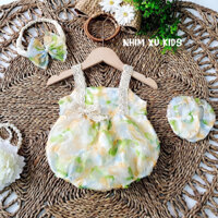 [3-12kg] Body Hoa Nổi Màu Xanh Phối Ren NHÍM XÙ KIDS Cho Bé Gái Sơ Sinh, Đầy Tháng, Thôi Nôi B056