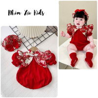 (3-12kg) Body Lụa Hoa Đỏ Cổ Tàu Cánh Tiên NHÍM XÙ KIDS Cho Bé Gái Sơ Sinh, Đầy Tháng, Thôi Nôi B130
