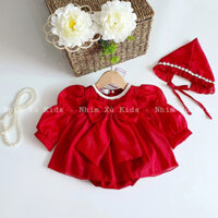 [3-12kg] Body Váy Tơ Đỏ NHÍM XÙ KIDS Cho Bé Gái Sơ Sinh, Đầy Tháng, Thôi Nôi, Sinh Nhật Chất Tơ Hàn Ánh Nhũ B050