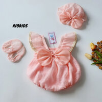 [3-12kg] Bodysuit cho bé gái sơ sinh RIOKIDS, quần áo đầy tháng thôi nôi ren Nhật hồng BD140