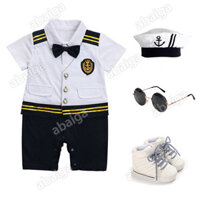 3-18 Tháng Tuổi Bé Trai Terno Bộ Đội Trưởng Onesie + Mũ + Kính Hải Quân Thủy Thủ Trang Phục Quần Áo Sơ Sinh Bộ Quần Áo Tập Đi Sinh Nhật Trang Phục Chụp Ảnh