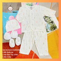 (3-5Kg) - SET Sơ Sinh Cotton CUNCON Gồm 1 Bộ Quần Áo Tay Dài, 1 Bộ Bao Tay Bao Chân, 1 Mũ sơ sinh
