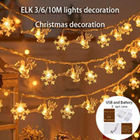 3 / 6M Nai Sừng Tấm Bông Tuyết Dây Đèn LED Ngày Lễ Trang Trí Giao Diện USB Đèn Trang Trí Giáng Sinh