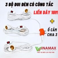 3 Bộ đuôi đèn E27 liền dây dài 10m kèm Ổ cắm chia 3 tiện lợi Vinamax