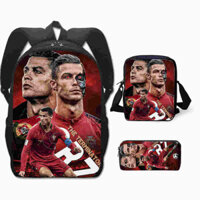 3 Cái / Bộ Ba Lô Trẻ Em + Túi Đeo Vai + Túi Đựng Bút Cristiano Ronaldo Balo Đi Học CR7 Chống Thấm Nước Thoải Mái Túi Học Tiểu Học