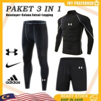 [3 cái / bộ] Bộ đầy đủ các khuy măng sét thể thao nam nữ Phù hợp với quần legging Quần short bóng đá Futsal Quần legging dài và quần short thể thao Cổ cao Nén Baselayer Plus Size Quần bó