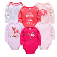 3 Cái / bộ Bộ Quần Áo Bé Gái 100% Cotton Sơ Sinh Body Hình Voi Đỏ In Hình Trẻ Sơ Sinh Bé Trai Rompers Hồng Kỳ Lân Áo liền quần Dài Tay Cho 0-24M