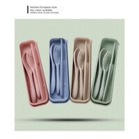 3 Cái / bộ Lúa Mì Rơm Dao Nĩa Thìa Du Lịch Dao Kéo Hộp Di Động 2021 Sinh Viên Bộ Đồ Ăn Nhà Bếp Bộ Đồ Ăn