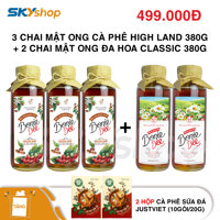 3 chai mật ong hoa cà phê Highland 380g + 2 chai mật ong đa hoa Classic 380g - Tặng 2 hộp cà phê sữa đá Just Viet