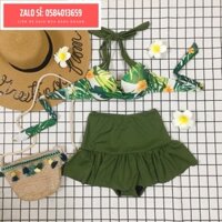 <3 [HÀNG HOT] Set bikini váy xoè hoạ tiết hoa lá tropical