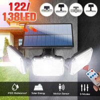 3 Head Solar Wall Light Motion Sensor Outdoor Garden Yard Street Lamp+Remote