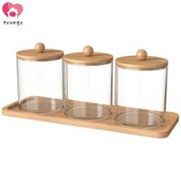 3 Hũ Đựng Tăm Bông Bằng acrylic Trong Suốt Kèm Nắp Tre Tiện Dụng Cho Nhà Tắm qtip Skc7398