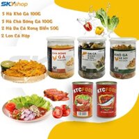3 Hũ Khô Gà 100g + 3 Hũ Chà Bông Gà 100g + 2 Hũ Da Cá Rong Biển 50g + 2 Lon Cá Hộp