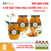 3 Hũ Mật Ong Hoa Xuyến Chi Honey Land 500g /Hũ - Tặng 4 chai mật ong Nam Cát Tiên 520g/chai