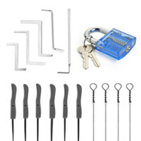 3 In 1 Set 16PCS Locksmith Tools Practice Transparent Lock Kit With Broken Key Extractor Wrench Tool Removing Hooks Hard