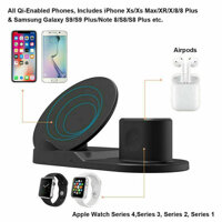 3 In1 Tề Sạc Nhanh Không Dây Cảm Biến Thông Minh Dock Đứng Đa Năng Dành Cho Đồng Hồ Apple Airpods iPhone XS Max XR 11 pro Samsung S8 9 LG Google Giá Đỡ Điện Thoại Đa Năng