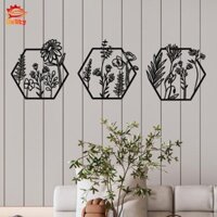 3 Kim Loại Hoa Trang Trí Tường Bộ Sưu Tập Trang Trí Nhà Cửa 12.60inch Hình Học Hoa Đen Nghệ Thuật Treo Tường Cho Phòng Khách