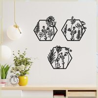 3 Kim Loại Hoa Trang Trí Tường Bộ Sưu Tập Trang Trí Nhà Cửa 12.60inch Hình Học Hoa Đen Nghệ Thuật Treo Tường Cho Phòng Khách