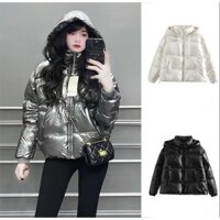 (3 MÀU) ÁO KHOÁC PHAO BÓNG ZARA XUẤT TUỒN NỮ CÓ MŨ MÀU XÁM ĐEN TRẮNG - 5071/023