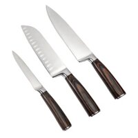3 Miếng Bộ Cao Carbon Thép Không Gỉ Đầu Bếp Chuyên Nghiệp Dao S Cạnh Gỗ Xử Lý