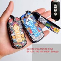 (3 Nút)Bao Da Chìa Khóa smartkey Honda SH, PCX, SH Mode