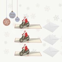 3 Pack 3D Christmas Greeting Cards with Envelopes - Flying Deer - Motorcycle