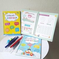 3 quyển vở luyện viết chữ đẹp mực tự xoá cho trẻ từ 2,3,4,5,6 tuổi và tặng kèm bút, ngòi, cá định hình