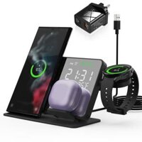 3 Trong 1 Chân đế bộ sạc không dây cho Samsung Galaxy S23 S22 S21 Ultra Fast Sạc trạm cho Watch 5 Pro54 Người giữ Buds 2 - Black thêm bộ chuyển đổi UK