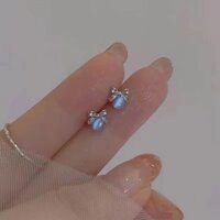 30 Ngày 1551 Miếng S999 Bạc Nguyên Chất Opal Ngôi Sao Mặt Trăng Bông Tai Nữ Niche Thiết Kế Bông Tai Xanh Trong Suốt Nữ Bông Tai Bạc