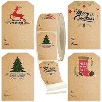 300 Cái / Cuộn Giáng Sinh Miếng Dán Gói Quà Tặng Miếng Dán Giấy Kraft Viết Tay Tên Xmas Cây Nai Sừng Tấm Phong Bì Nhãn Dán 5x7.5cm