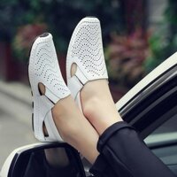 3003 Bộ sưu tập người đàn ông Dép da thật mùa hè cho nam 2024 Dép nam thoáng khí rỗng Giày lười Giày thường nam màu trắng