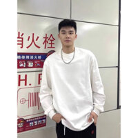 300g Mỹ Nặng Cotton Nguyên Chất Dây Rút Cơ Bản Trắng Cổ Tròn Đáy Áo Sơ Mi Nam Bên Trong Dài Tay Áo Thun 3.2