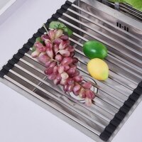 304 thép không gỉ giỏ thoát nước bồn rửa chén nhà bếp lưu trữ giá bát đĩa nhỏ giọt kệ gấp con lăn màn trập