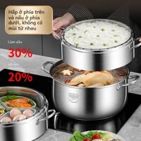 304Nồi Hấp Inox Dày Dặn Gia Dụng Rắn Không Lỗ Xiên Hương Vị Nhiều Lớp Nồi Hấp Nguyên Bản Bếp Từ Dùng Cho Bếp Gas