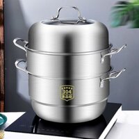 304Nồi Hấp Inox Gia Dụng Thực Phẩm Cấp Bánh Hấp Nồi Canh Ba Lớp Dày Công Suất Lớn Bếp Từ Thông Dụng