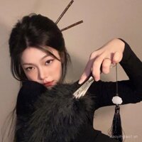 [3077 Đánh giá tích cực] Quạt lông vũ phong cách cổ điển cho phụ nữ, quạt gấp cho trang phục cheongsam, quạt ren đen cho năm mới, quạt nhảy