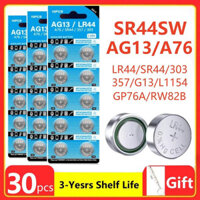 30PCS AG13 LR44 A76 Button Cell Coin Alkaline Battery 1.55V SR44SW L1154 SP76 pila 357 303 for Watches Toys No Mercury