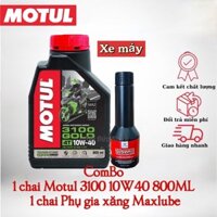 3100(0.8L)+Maxlube: Combo Xe số Motul 3100 10W40 800ml & Phụ gia xăng Maxlube 60ml